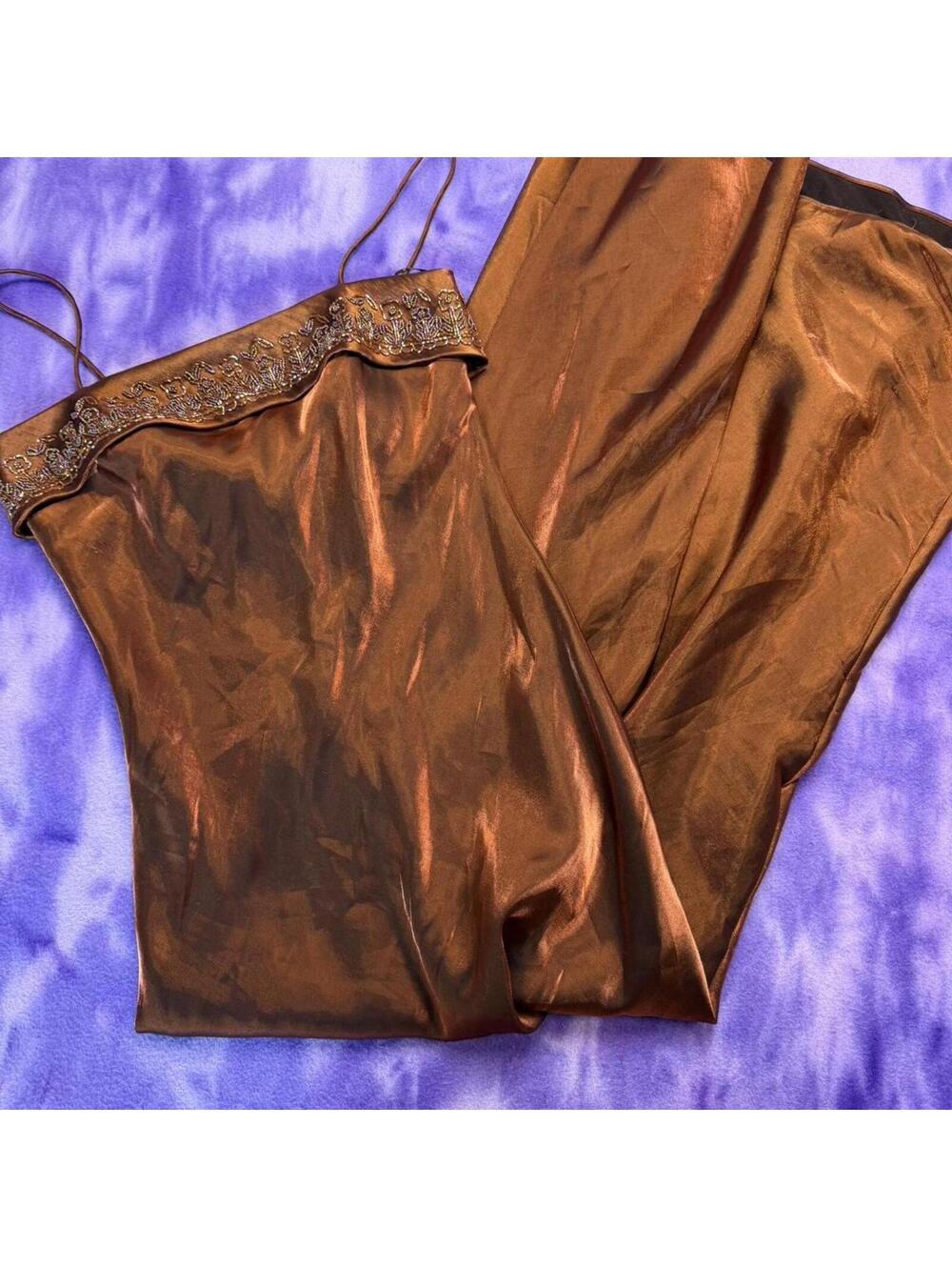 90s Metallic burnt orange rust colored prom evening dress